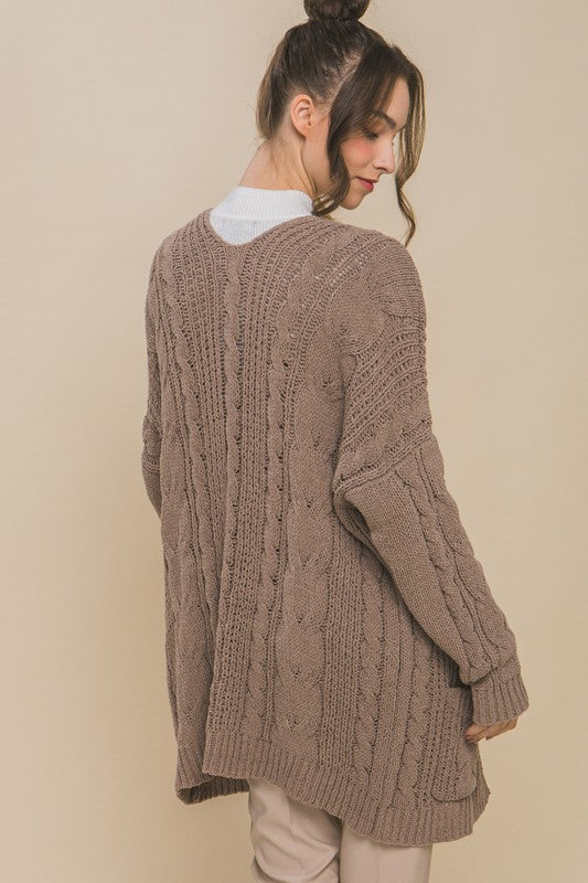 Comfy Truffle Chenille Cable Knit Cardigan