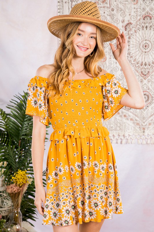 mustard yellow flower dress Daisy Mustard Dress Large