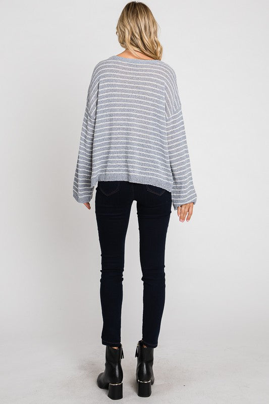 Striped Side Slit Sweater Top