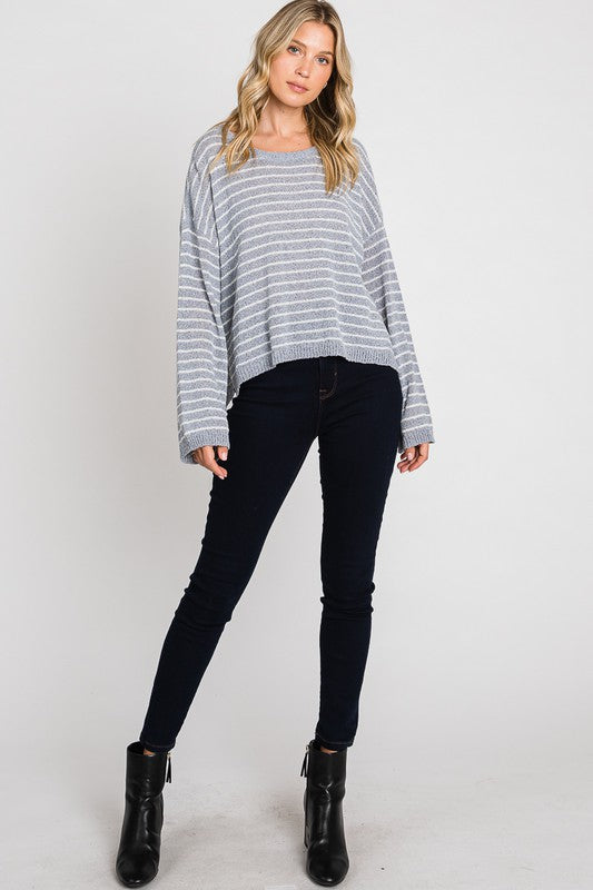 Striped Side Slit Sweater Top