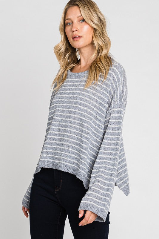 Striped Side Slit Sweater Top