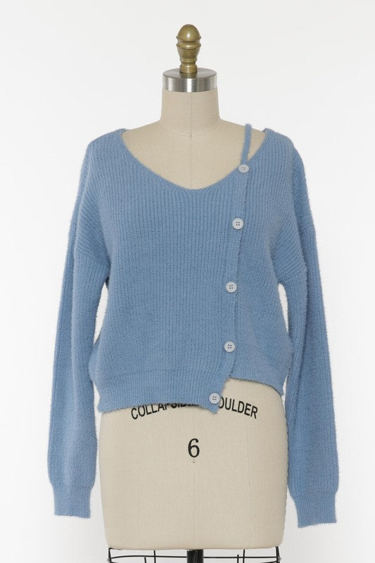 Unbalanced V-Neck Sweater Top
