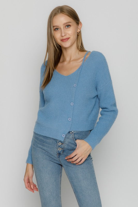Unbalanced V-Neck Sweater Top