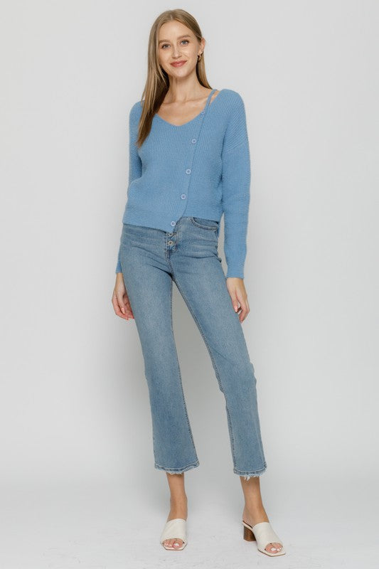 Unbalanced V-Neck Sweater Top