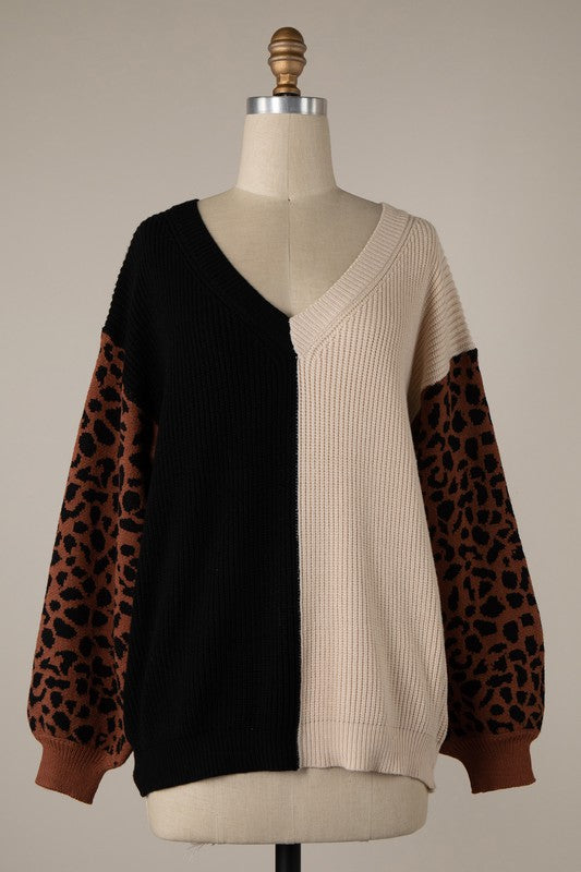 Colorblock Leopard Sweater