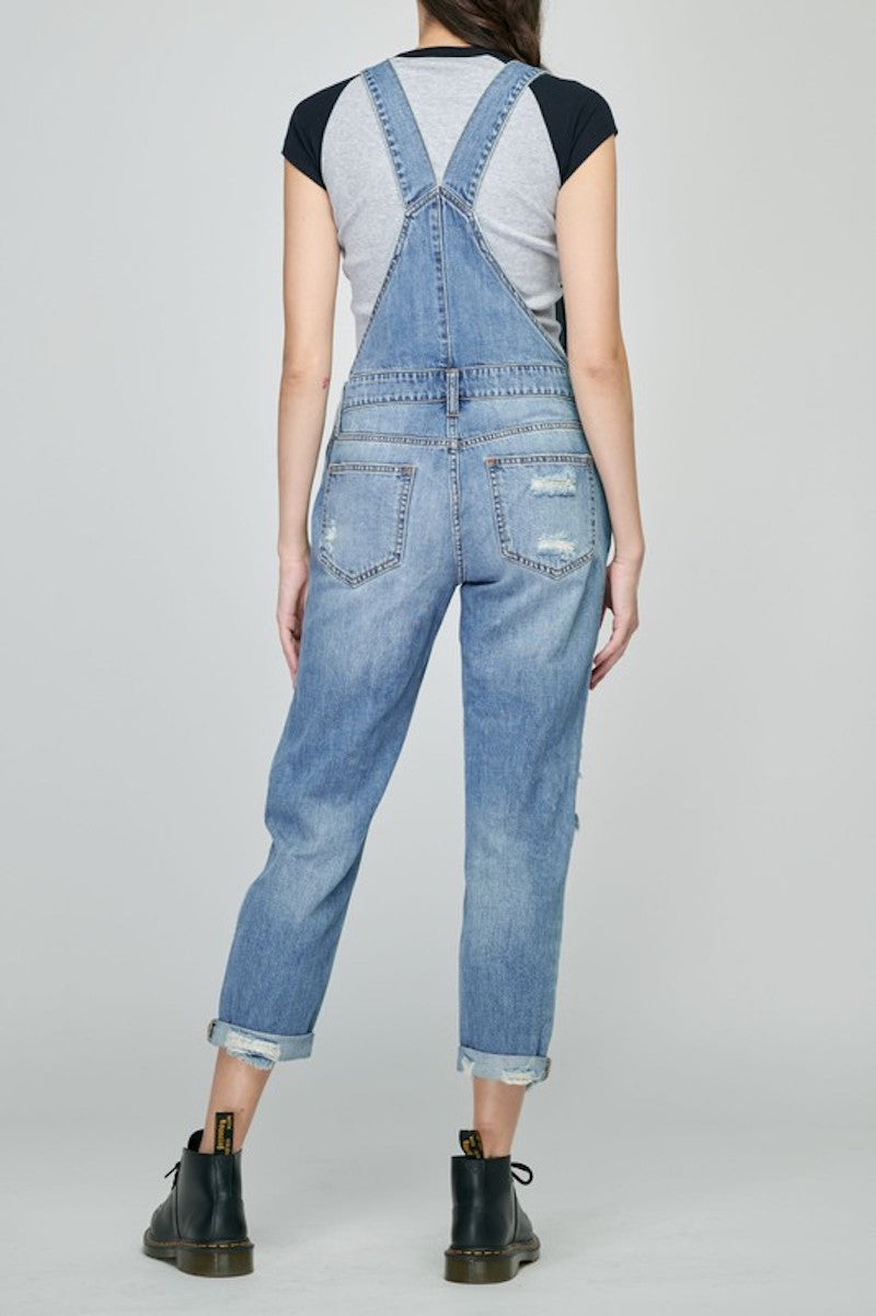 Denim Distressed Overalls