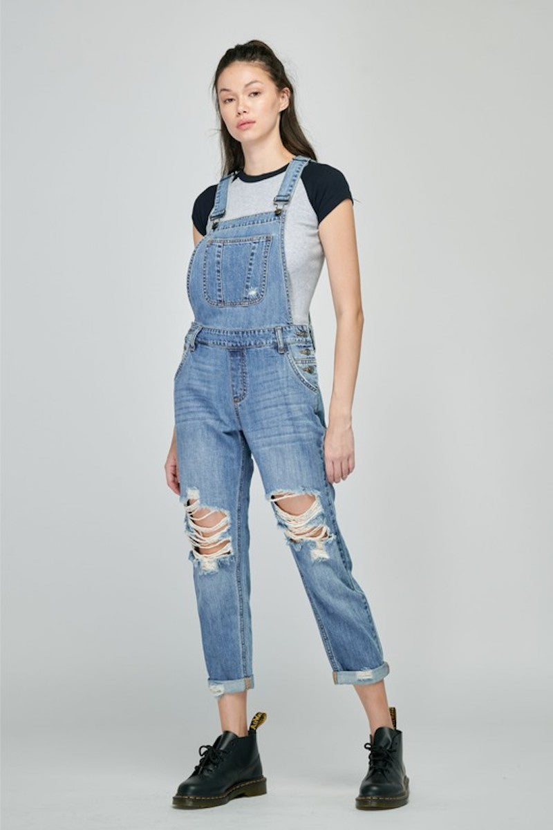 Denim Distressed Overalls