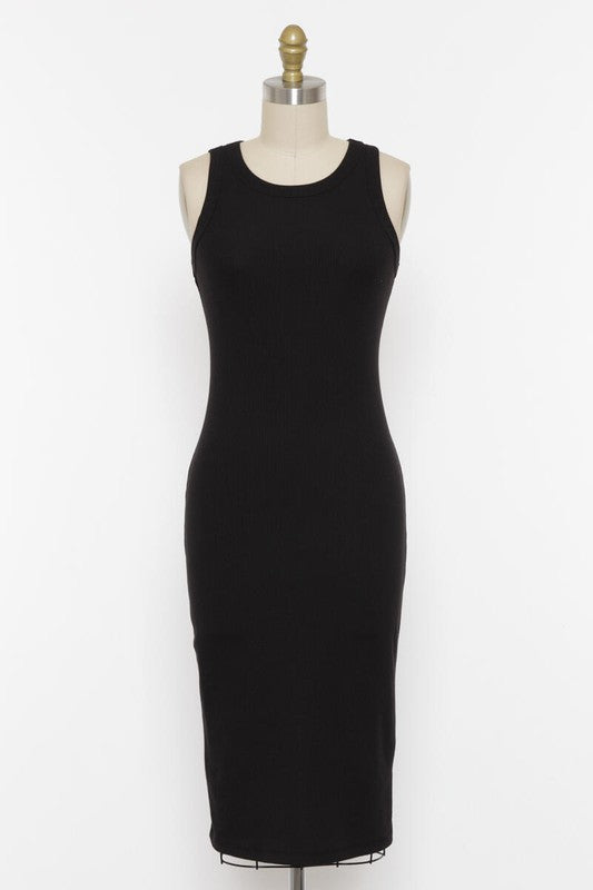 Black Fitted Rib Jersey Dress