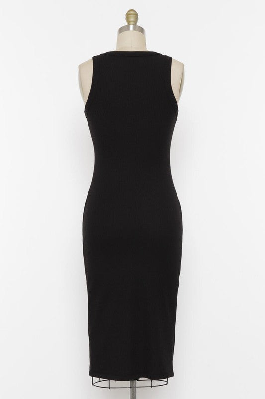 Black Fitted Rib Jersey Dress