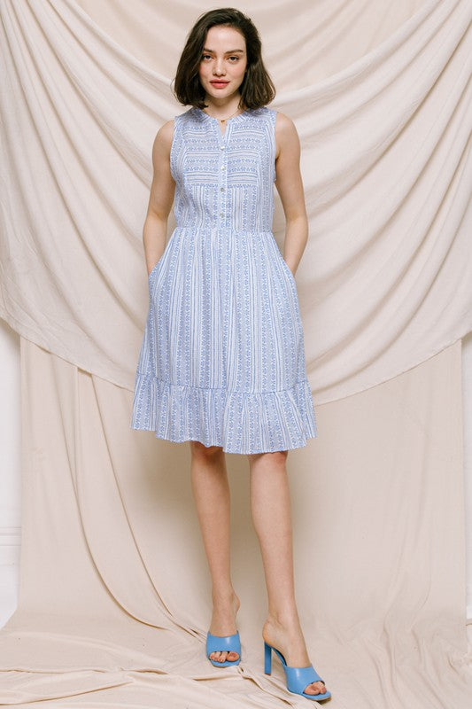 White Blue print dress
