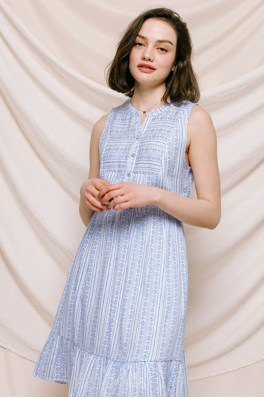 White Blue print dress