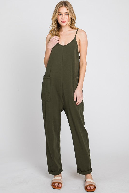 Dark Olive Cotton Relaxed Cami Jumpsuit