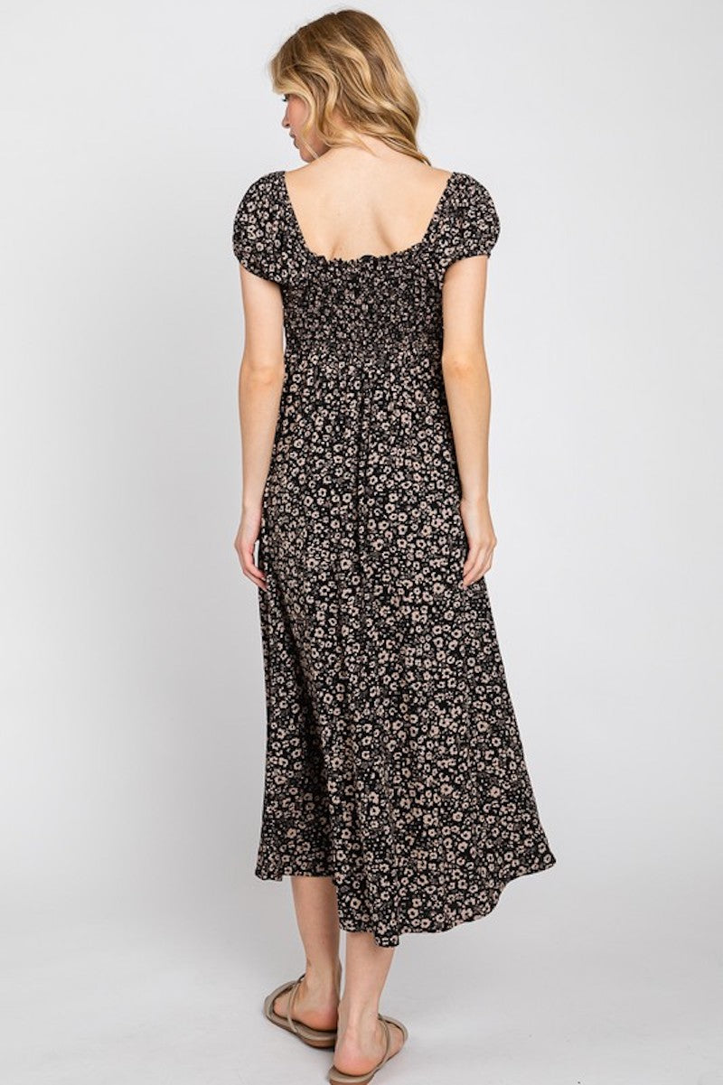 Black & Tan Floral Midi