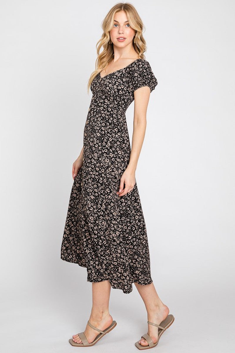 Black & Tan Floral Midi