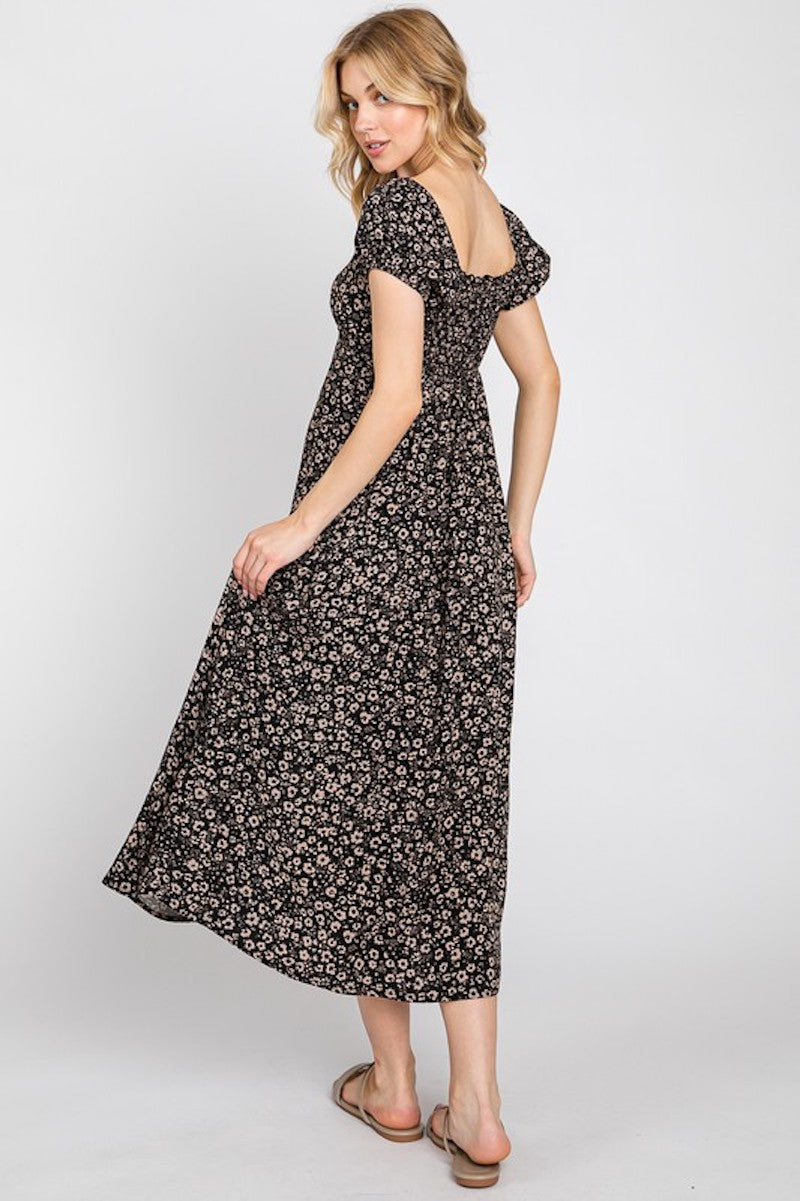 Black & Tan Floral Midi