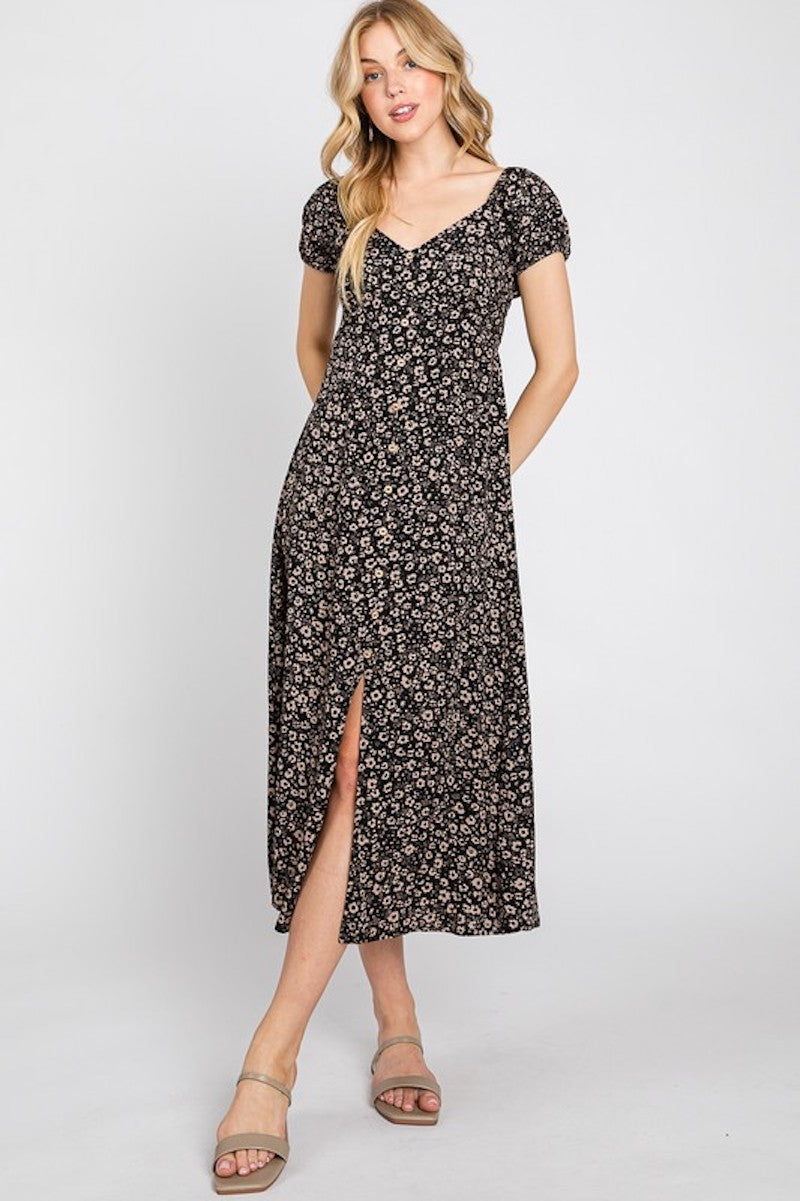 Black & Tan Floral Midi