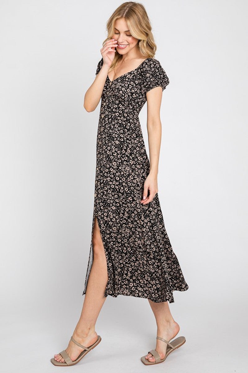 Black & Tan Floral Midi