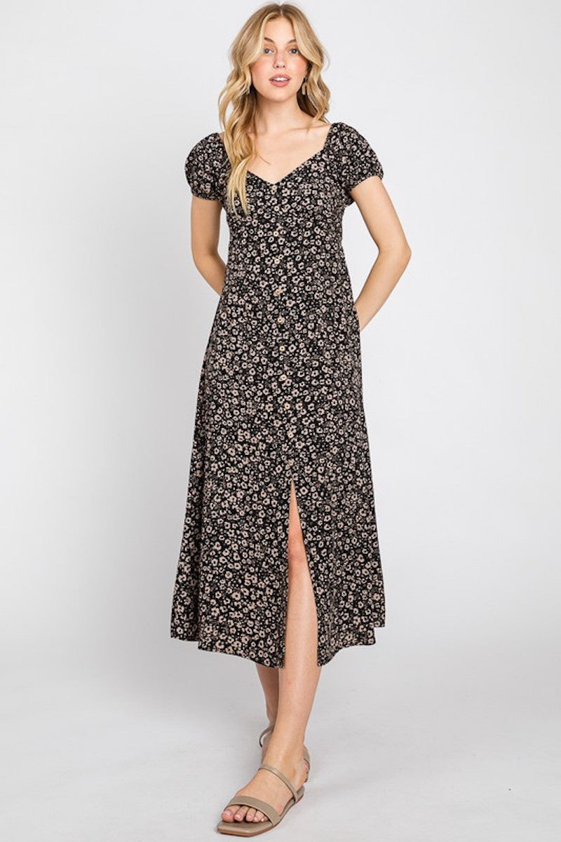 Black & Tan Floral Midi