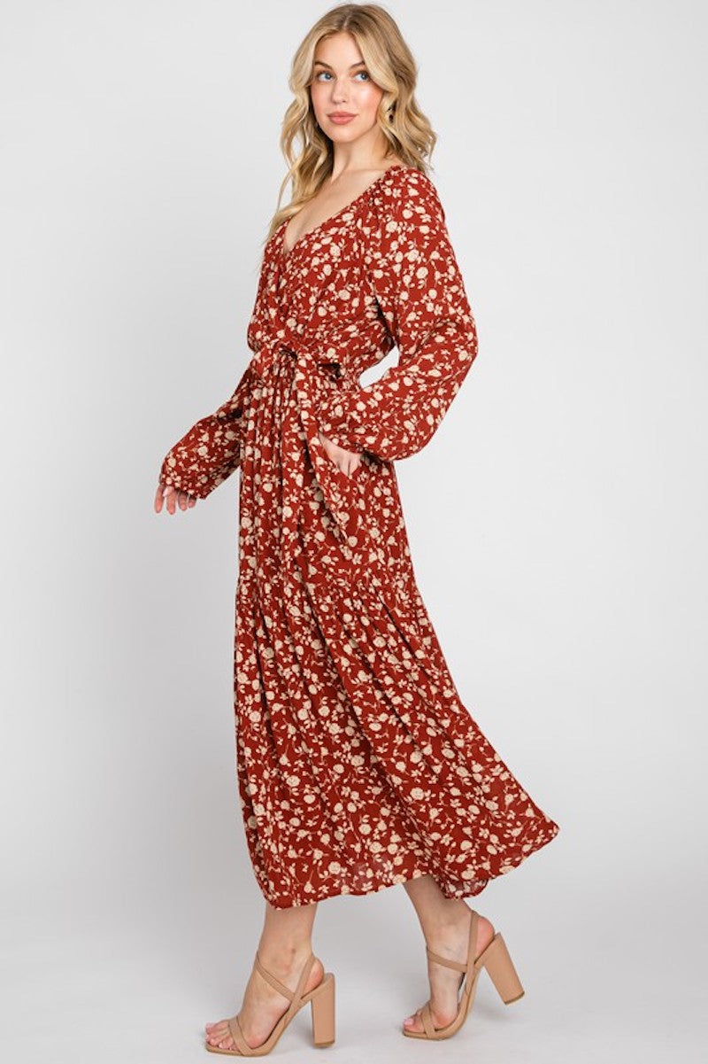 Rust Floral Wrap dress