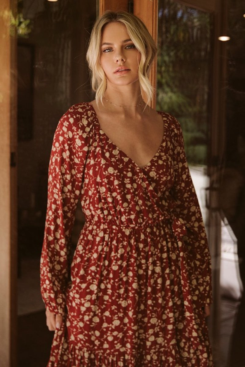 Rust Floral Wrap dress