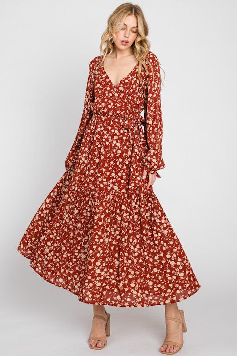 Rust Floral Wrap dress