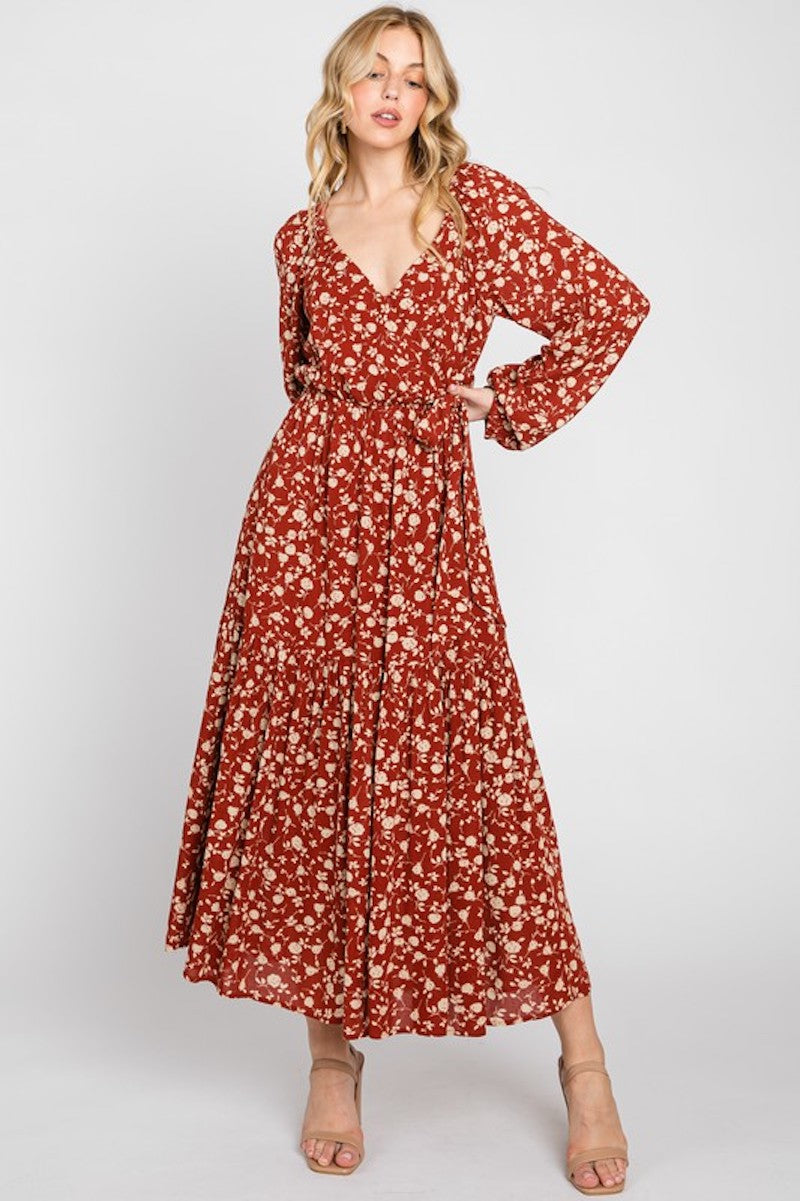Rust Floral Wrap dress