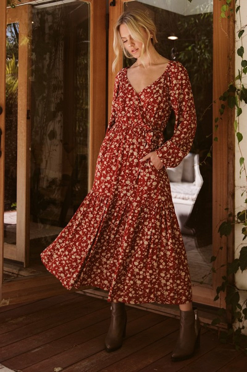 Rust Floral Wrap dress