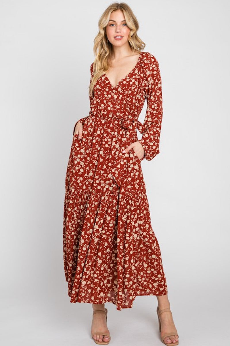 Rust Floral Wrap dress