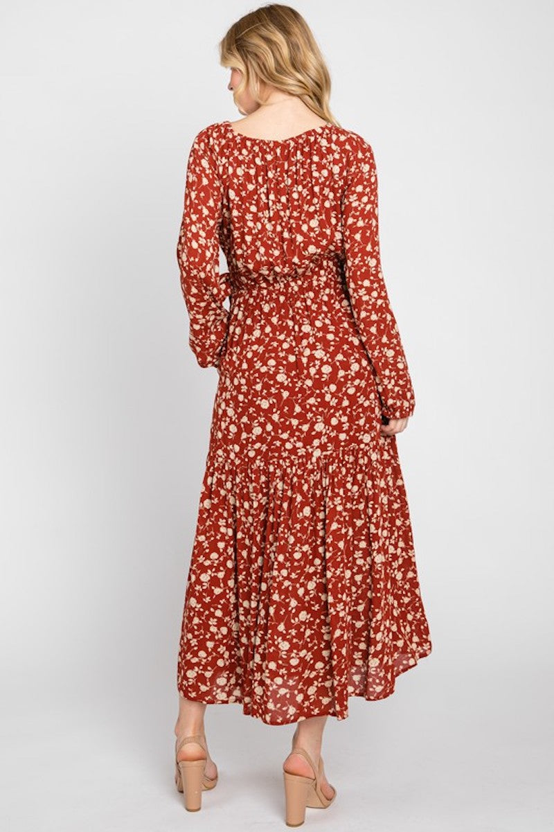 Rust Floral Wrap dress