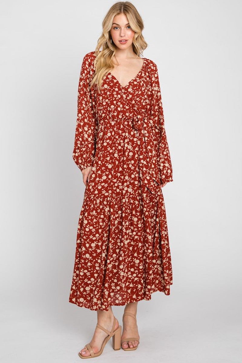 Rust Floral Wrap dress
