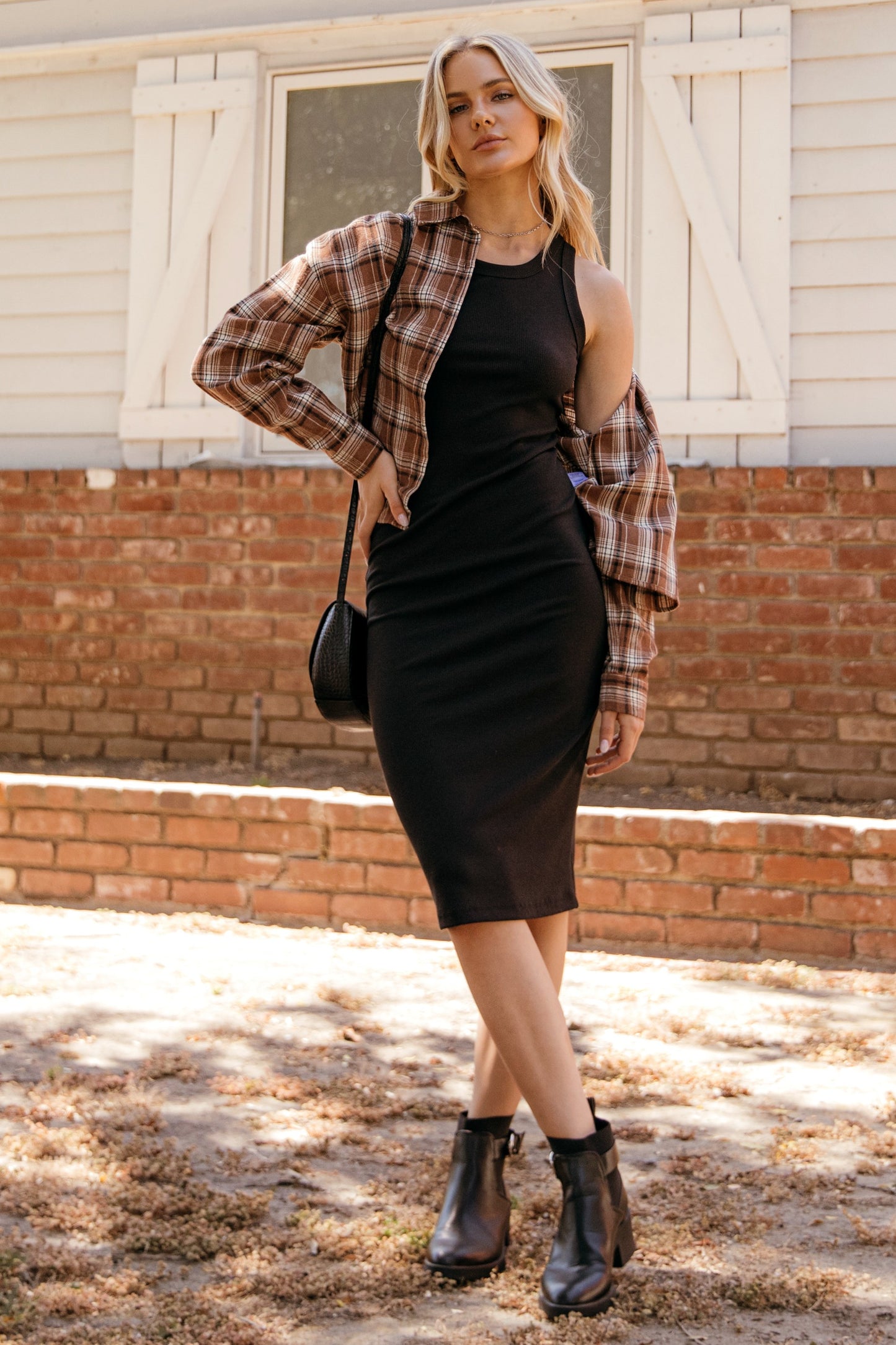 Black Fitted Rib Jersey Dress