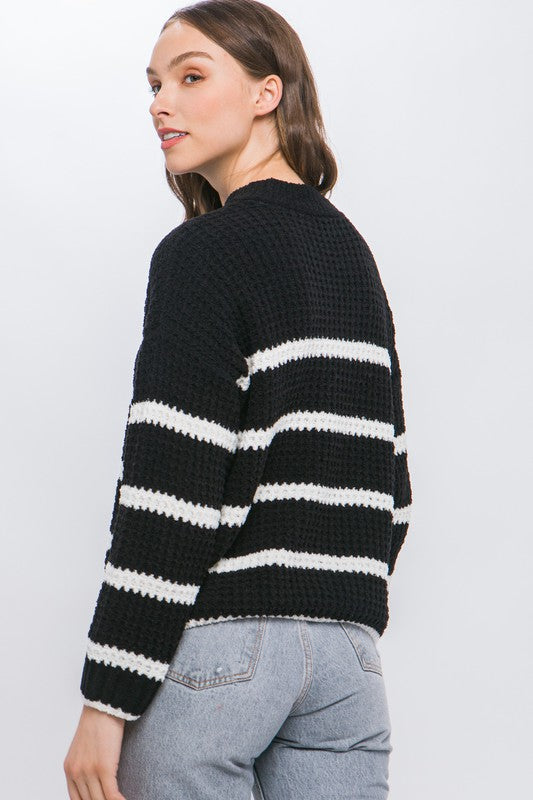 Waffle Knit Striped Sweater