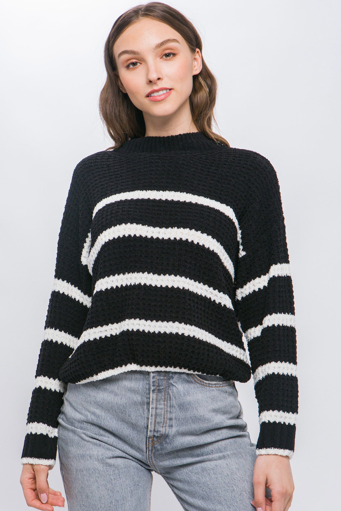 Waffle Knit Striped Sweater