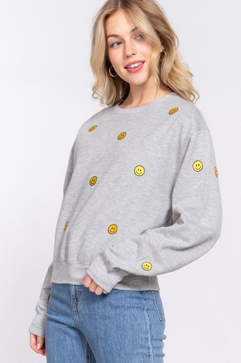 Grey Smiley Face sweat shirt