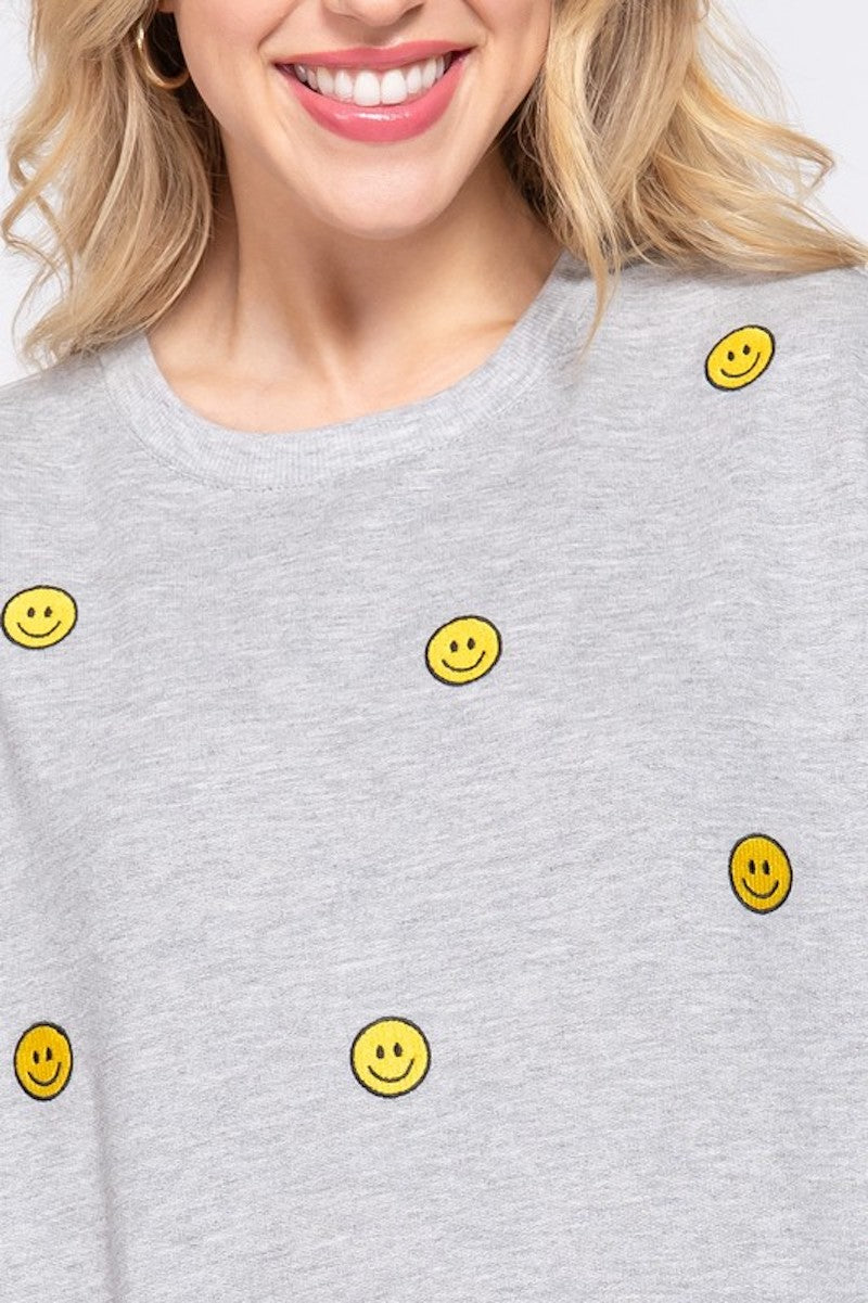 Grey Smiley Face sweat shirt