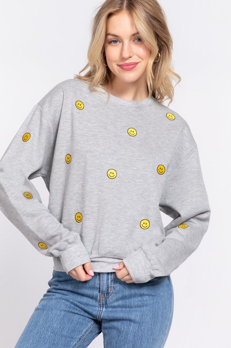 Grey Smiley Face sweat shirt