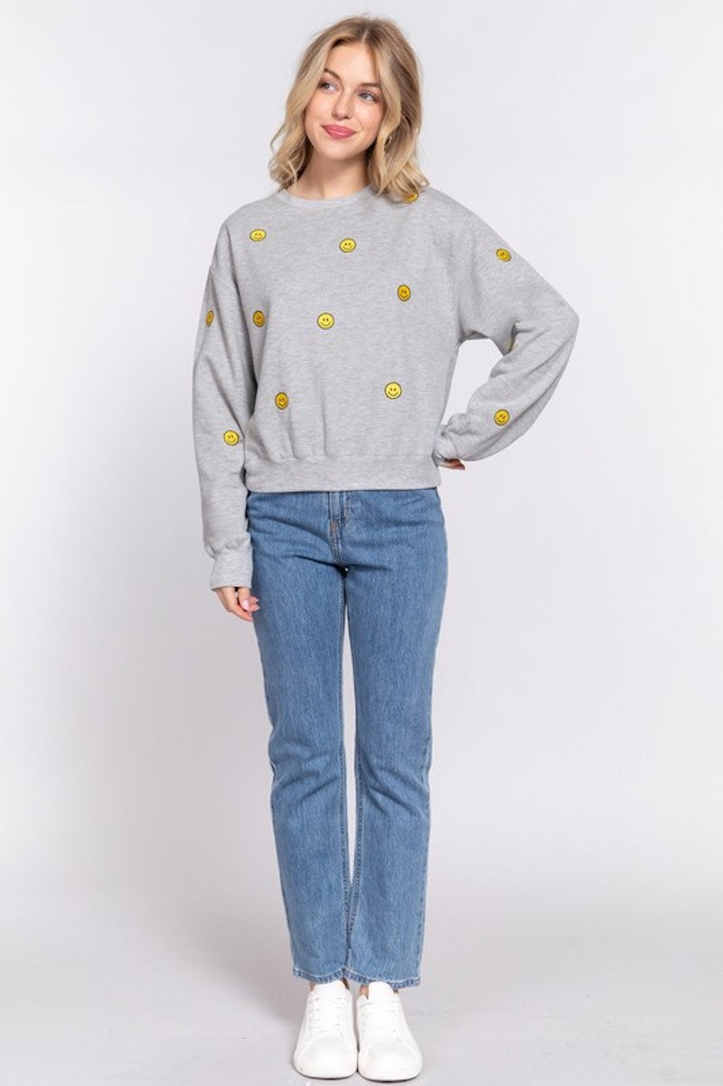 Grey Smiley Face sweat shirt