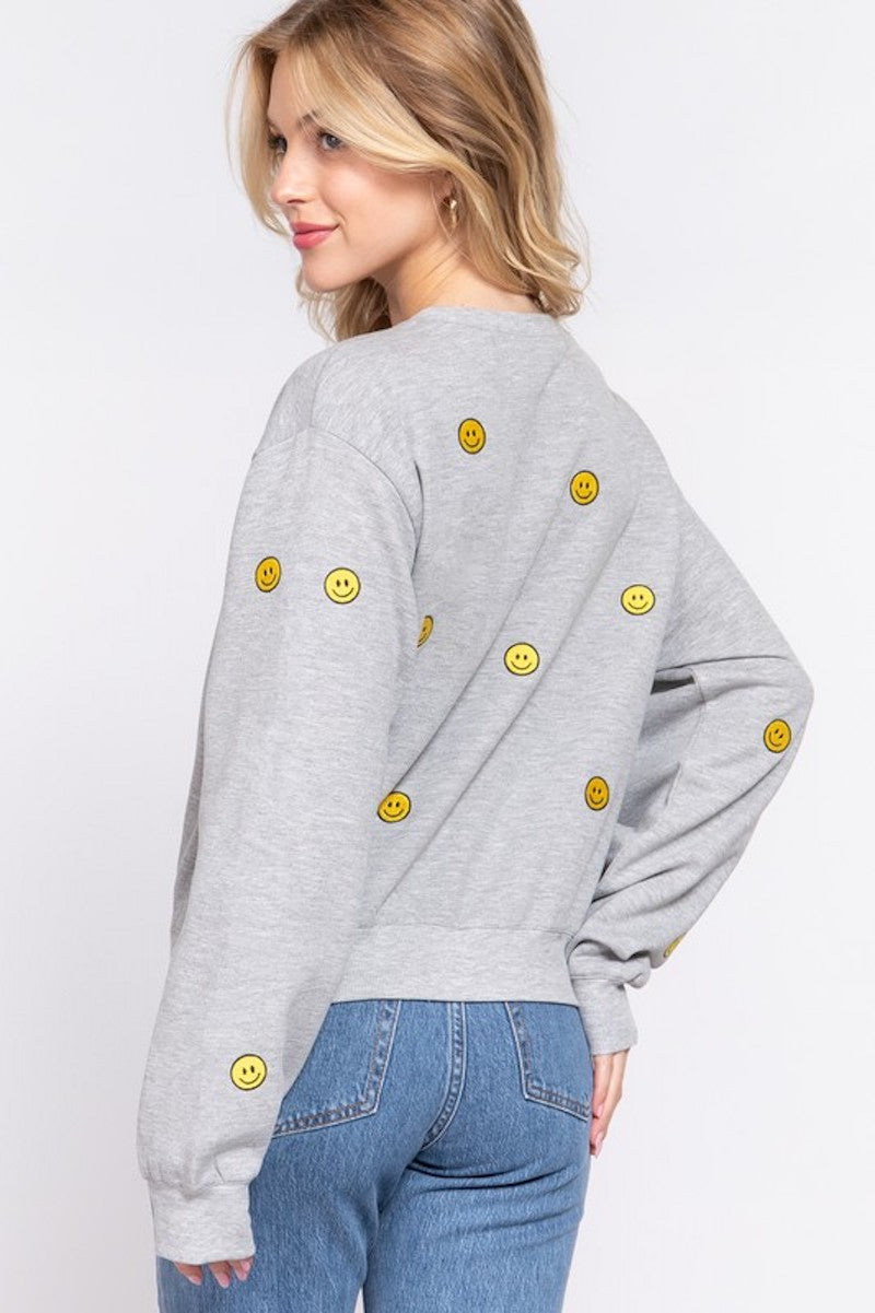Grey Smiley Face sweat shirt