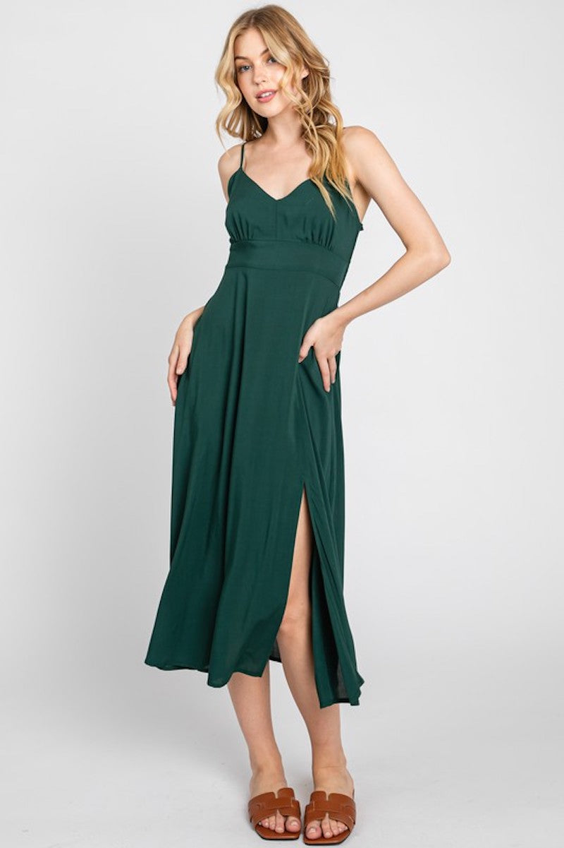 Sadie's Sleek Midi Dress in Black or Hunter Green