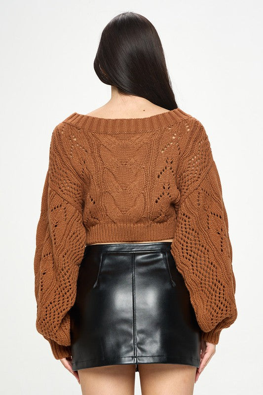 Camel Brown Knit Crop Sweater