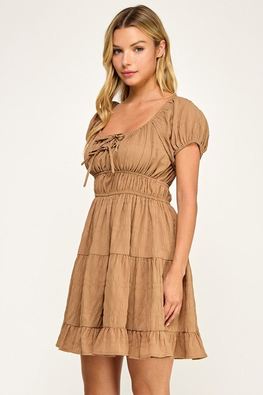 slim fit dress slacks Princess Yellow One Shoulder Knotted Ruffle Short Party Dress Champagne / 00 main image 0