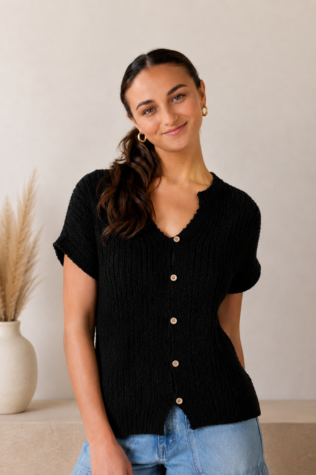Black Button Knit Top – AndyLiz