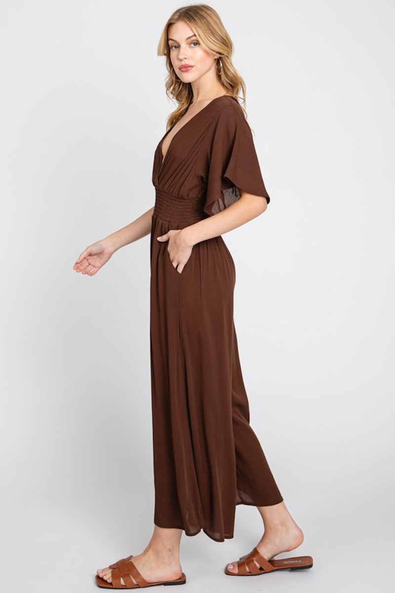 Brown surplice jumpsuit