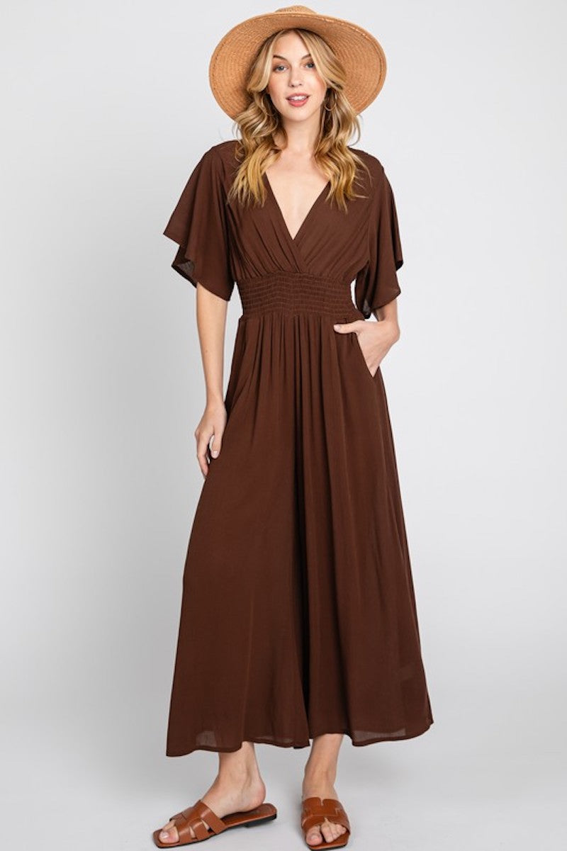 Brown surplice jumpsuit