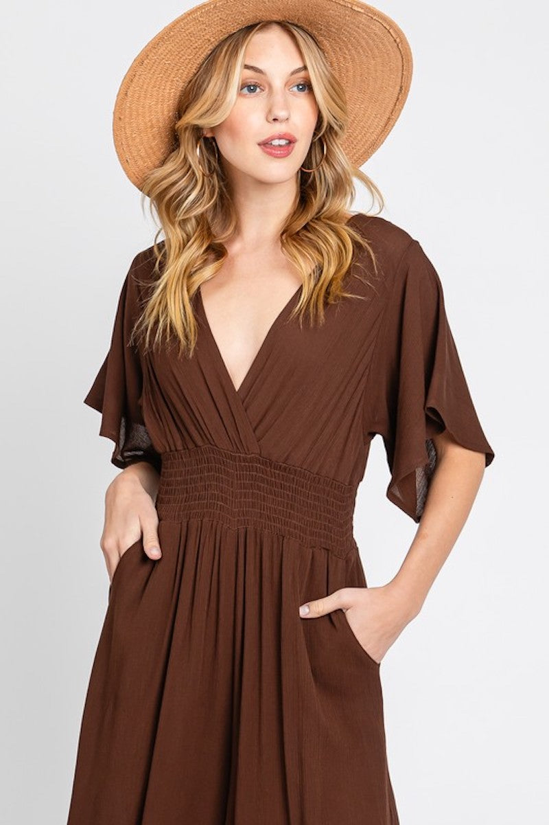 Brown surplice jumpsuit