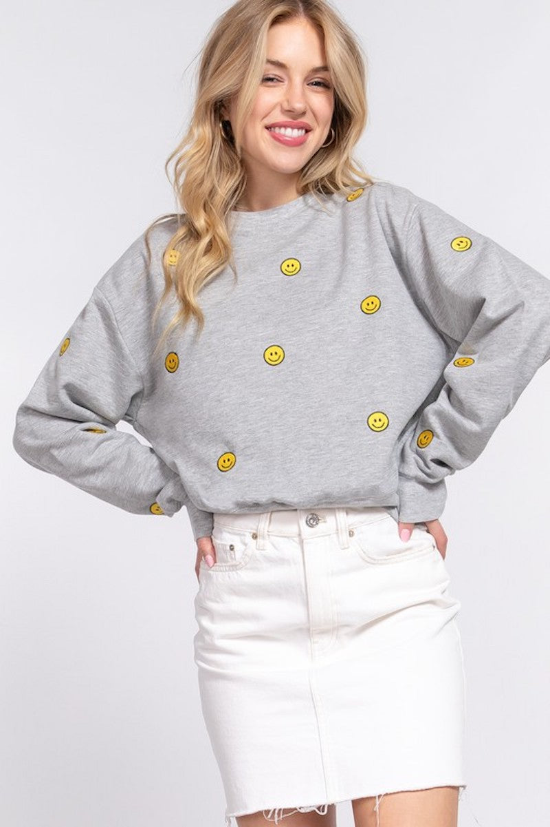 Grey Smiley Face sweat shirt