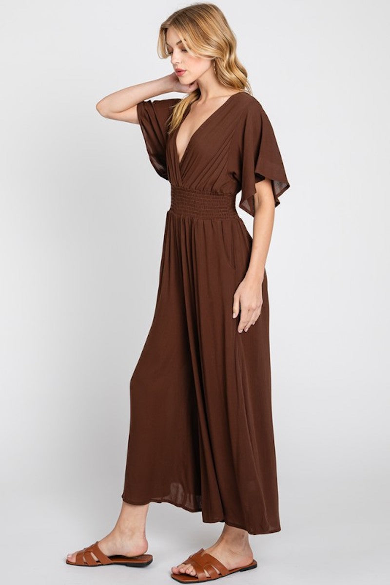 Brown surplice jumpsuit