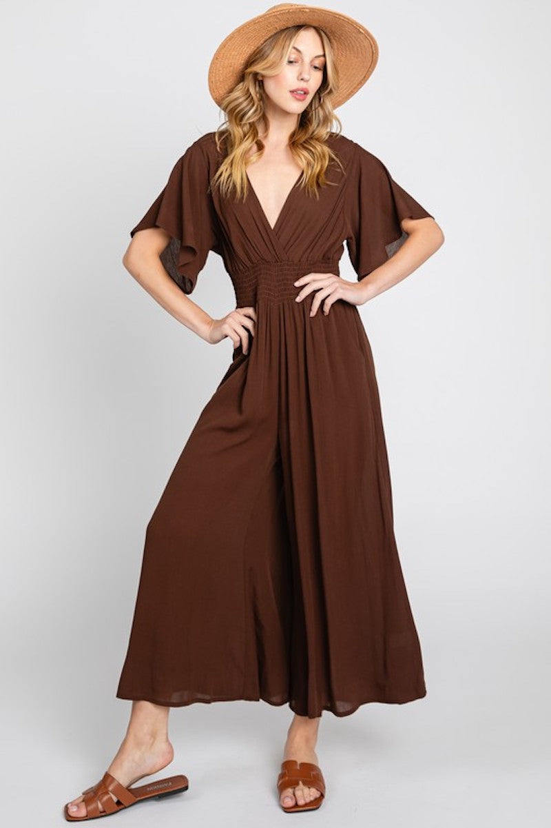 Brown surplice jumpsuit