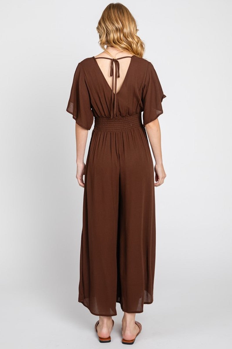 Brown surplice jumpsuit