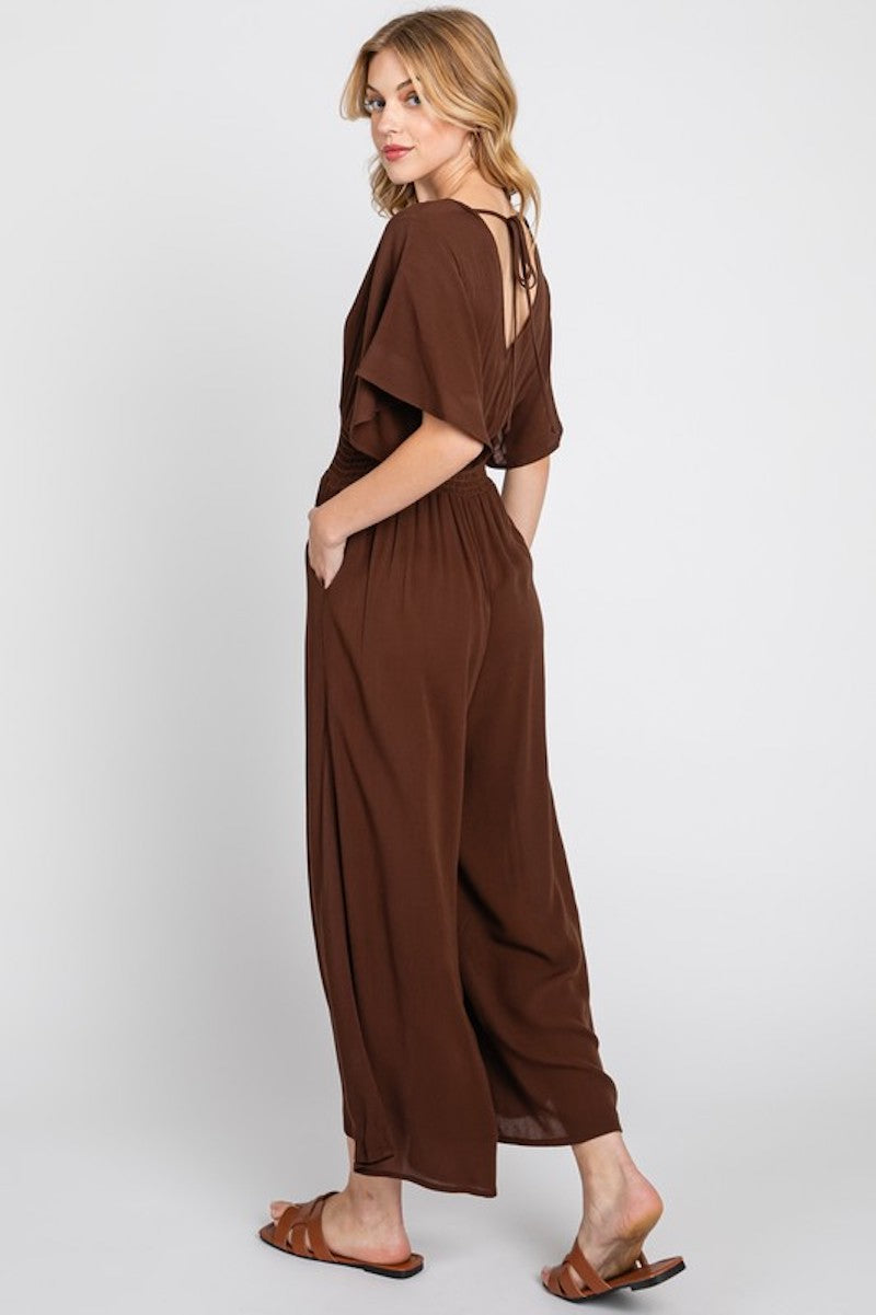 Brown surplice jumpsuit